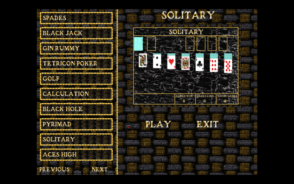 Arcade Convoy Cards game selection screen showing multiple card games